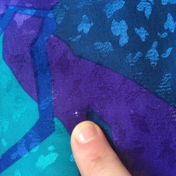 Lady Page Susan Page Vintage 80s Blouson Blouse Top Purple Teal Elastic Waist - Picture 9 of 11